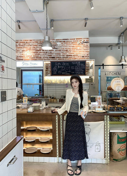 法式高腰碎花魚尾裙