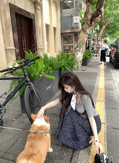 法式高腰碎花魚尾裙