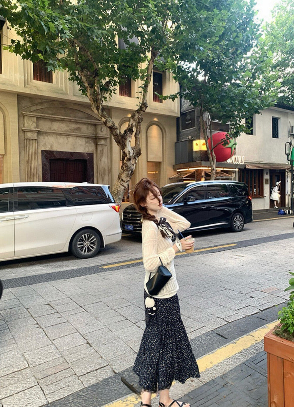 法式高腰碎花魚尾裙