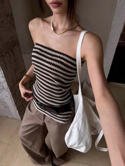 Striped Split-Knit Tube Top