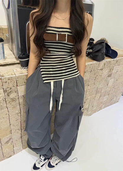 Striped Split-Knit Tube Top