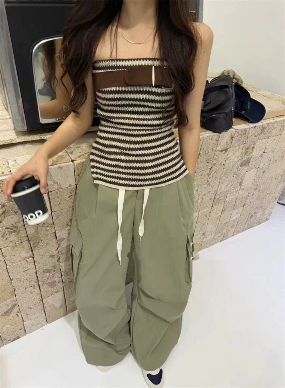 Striped Split-Knit Tube Top