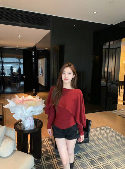 雰囲気のあるケープニットのツーピースセット