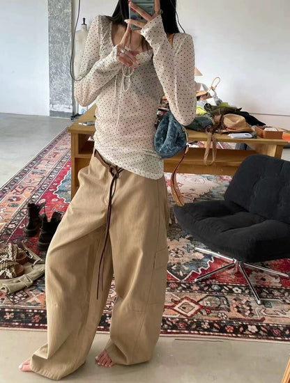 Polka Dot Sheer Tie Bow Long Sleeve