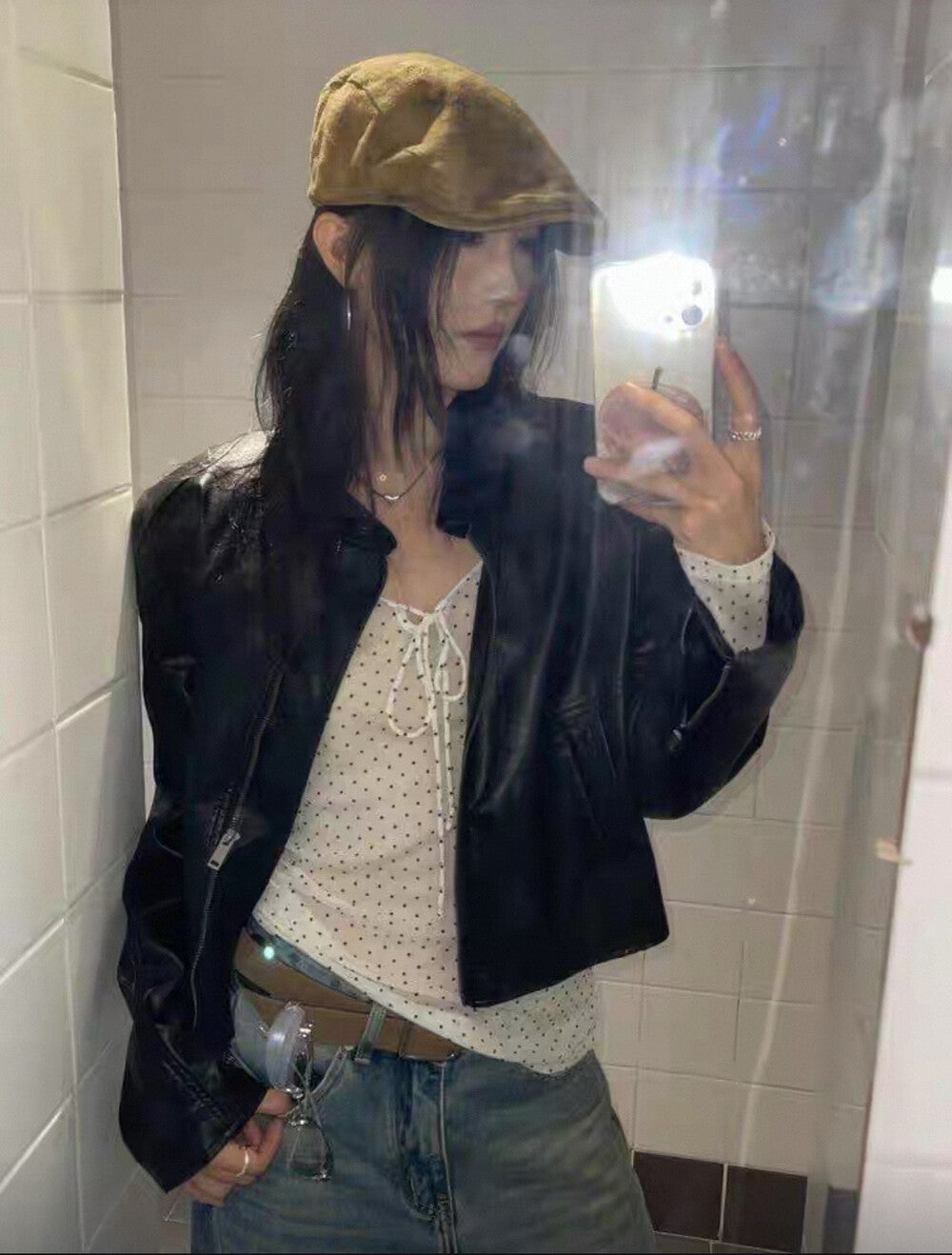 Polka Dot Sheer Tie Bow Long Sleeve