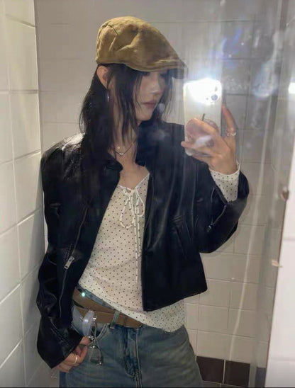 Polka Dot Sheer Tie Bow Long Sleeve