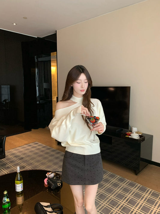 Soft Cut-out Shoulder Knit Sweater