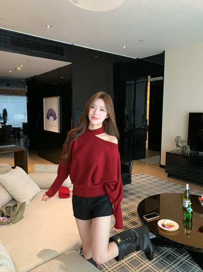 Soft Cut-out Shoulder Knit Sweater