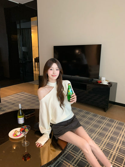 Soft Cut-out Shoulder Knit Sweater