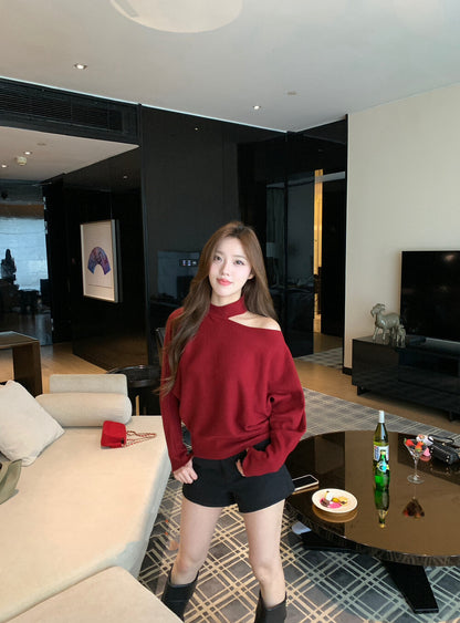 Soft Cut-out Shoulder Knit Sweater
