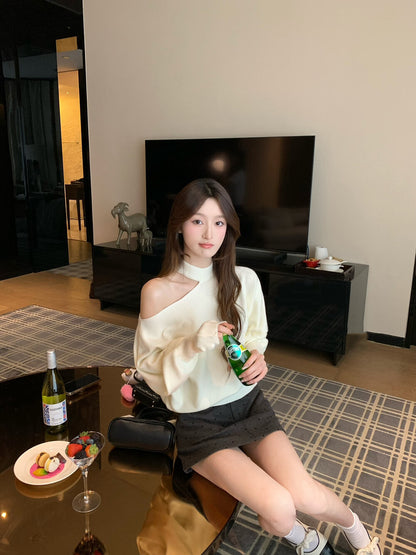 Soft Cut-out Shoulder Knit Sweater