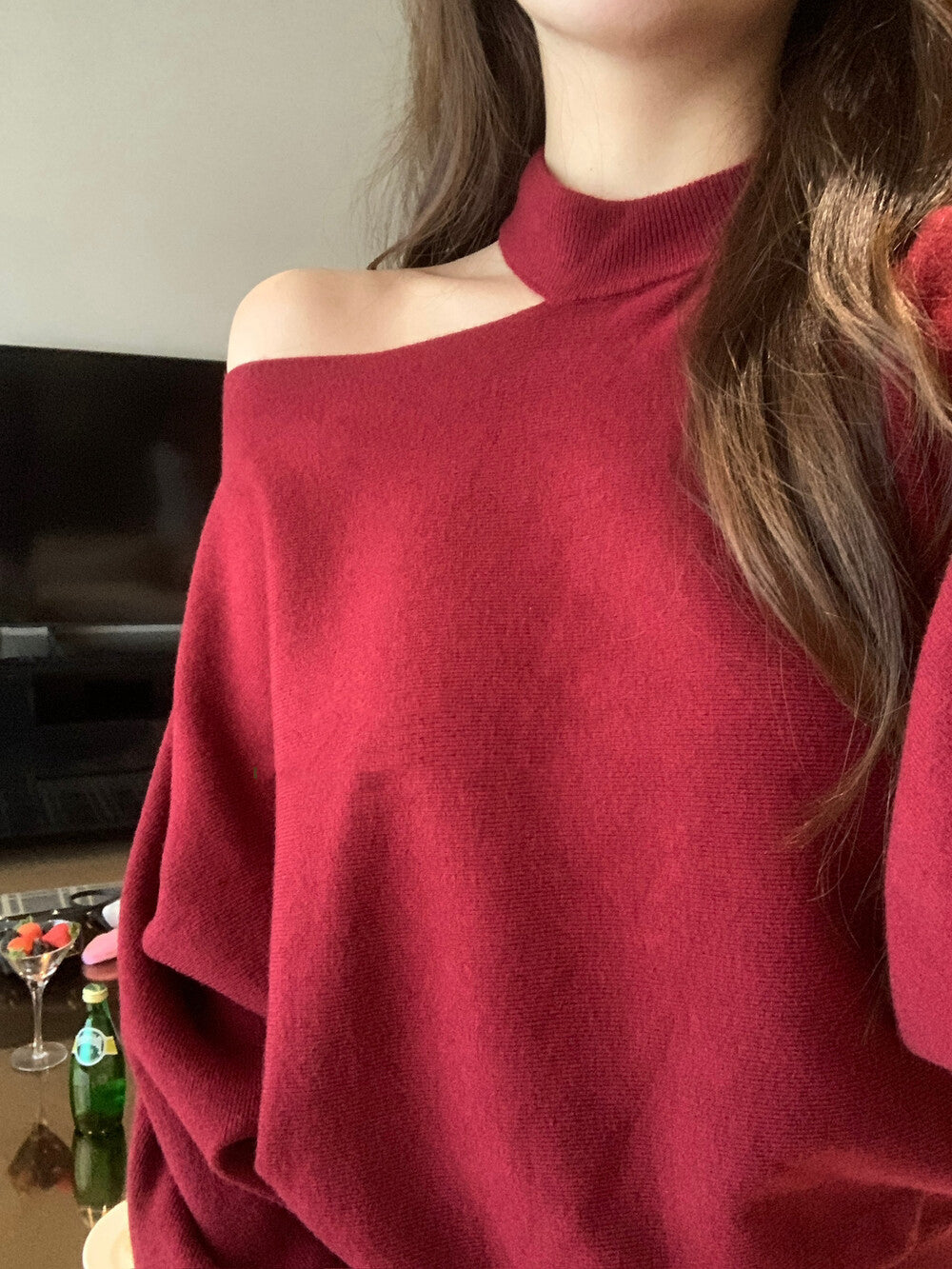Soft Cut-out Shoulder Knit Sweater