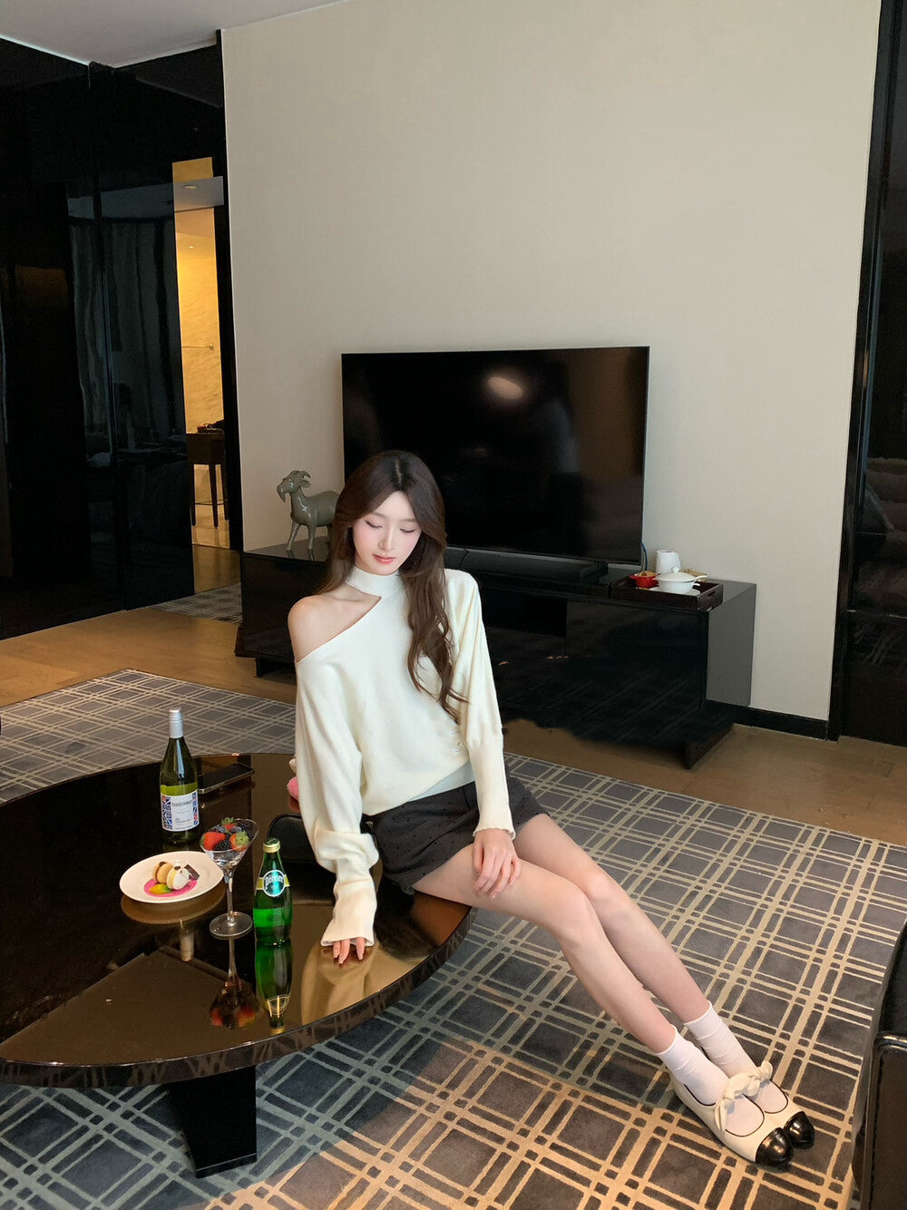 Soft Cut-out Shoulder Knit Sweater