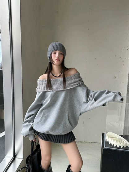 Off-shoulder Loose-fit Versatile Sweatshirt