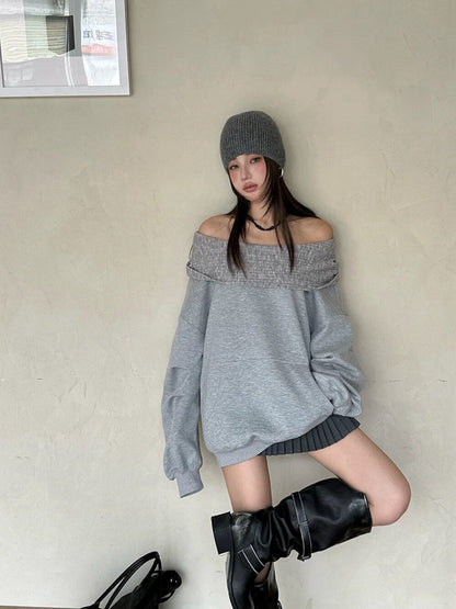 Off-shoulder Loose-fit Versatile Sweatshirt