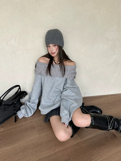 Off-shoulder Loose-fit Versatile Sweatshirt