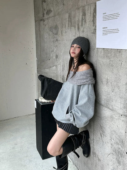 Off-shoulder Loose-fit Versatile Sweatshirt