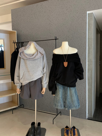 Off-shoulder Loose-fit Versatile Sweatshirt