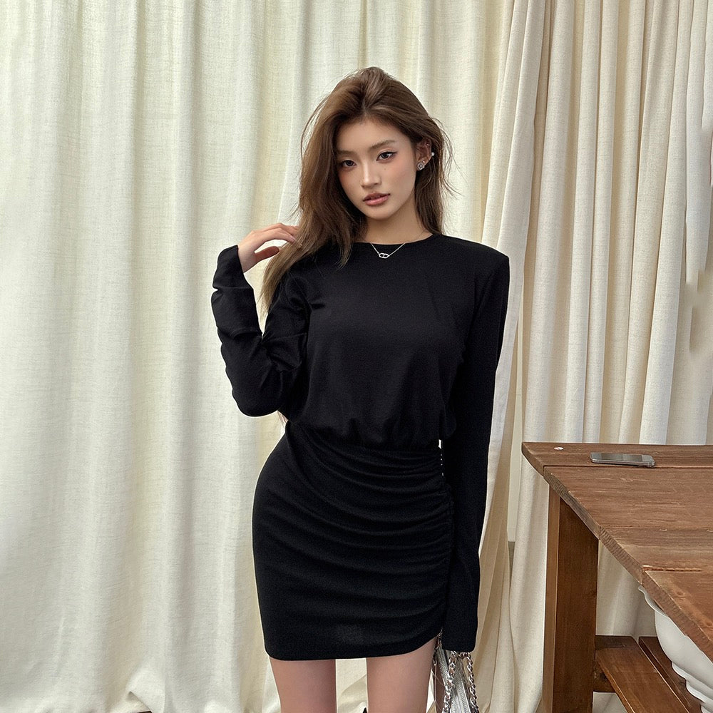 不規則褶皺包臀連身裙