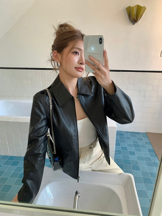 酷颯復古短款皮衣