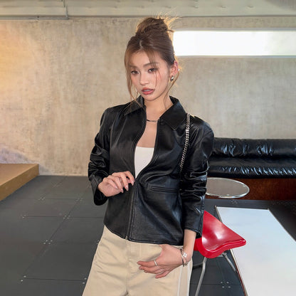 酷颯復古短款皮衣