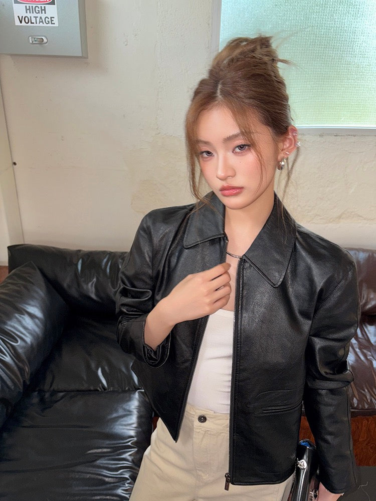酷颯復古短款皮衣