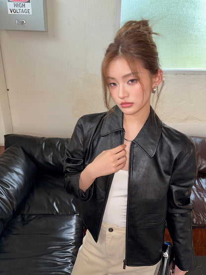 酷颯復古短款皮衣