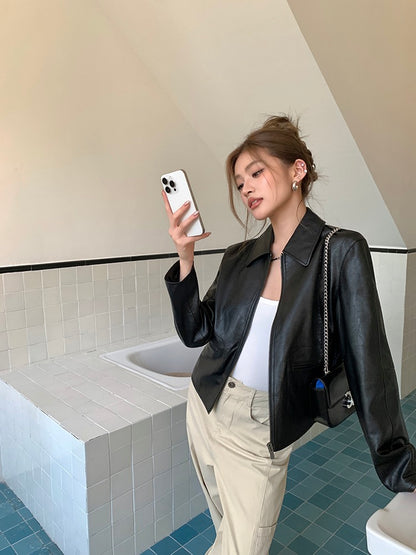 酷颯復古短款皮衣