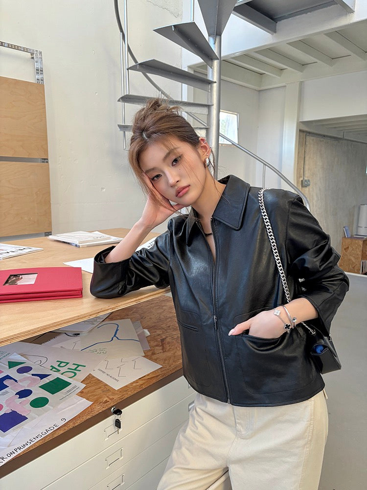 酷颯復古短款皮衣