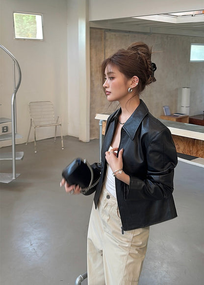 酷颯復古短款皮衣