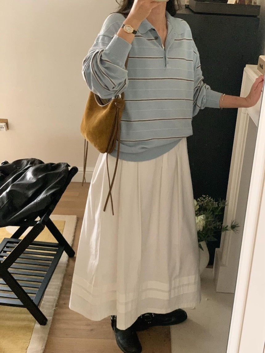 Collared Versatile Striped Knit Sweater