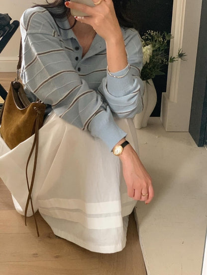 Collared Versatile Striped Knit Sweater