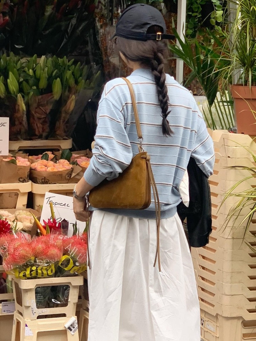 Collared Versatile Striped Knit Sweater