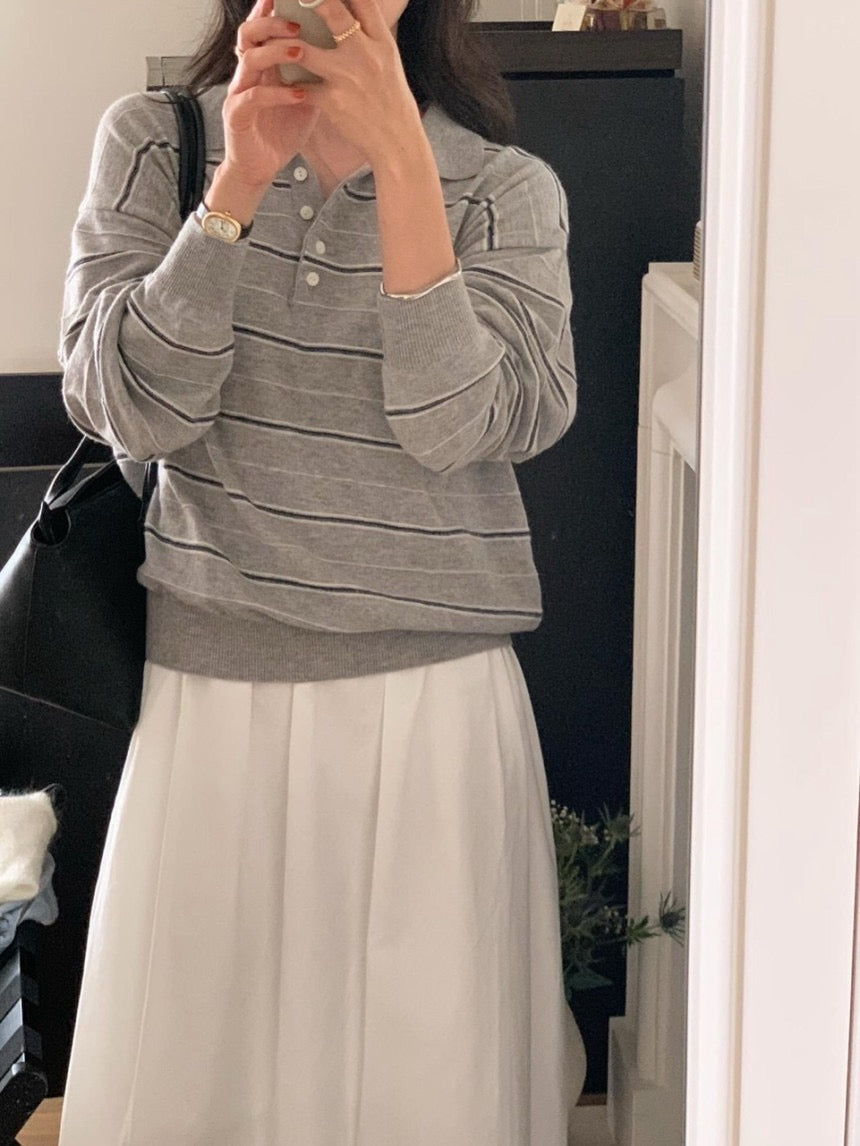 Collared Versatile Striped Knit Sweater
