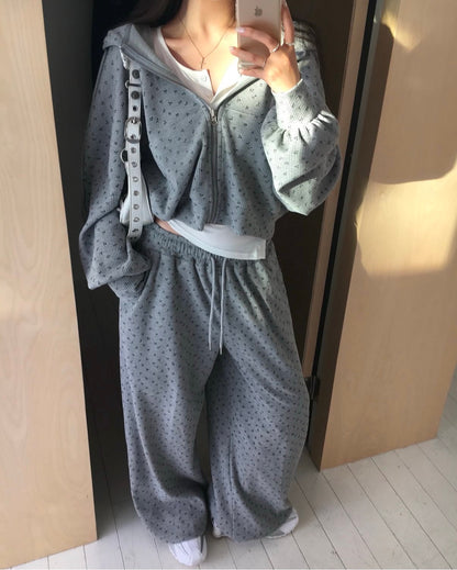 印花華夫格衛衣set