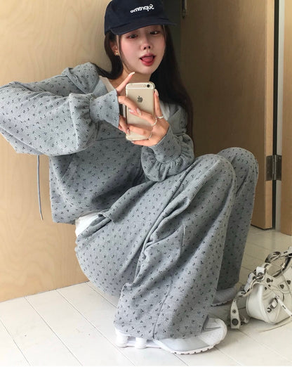 印花華夫格衛衣set