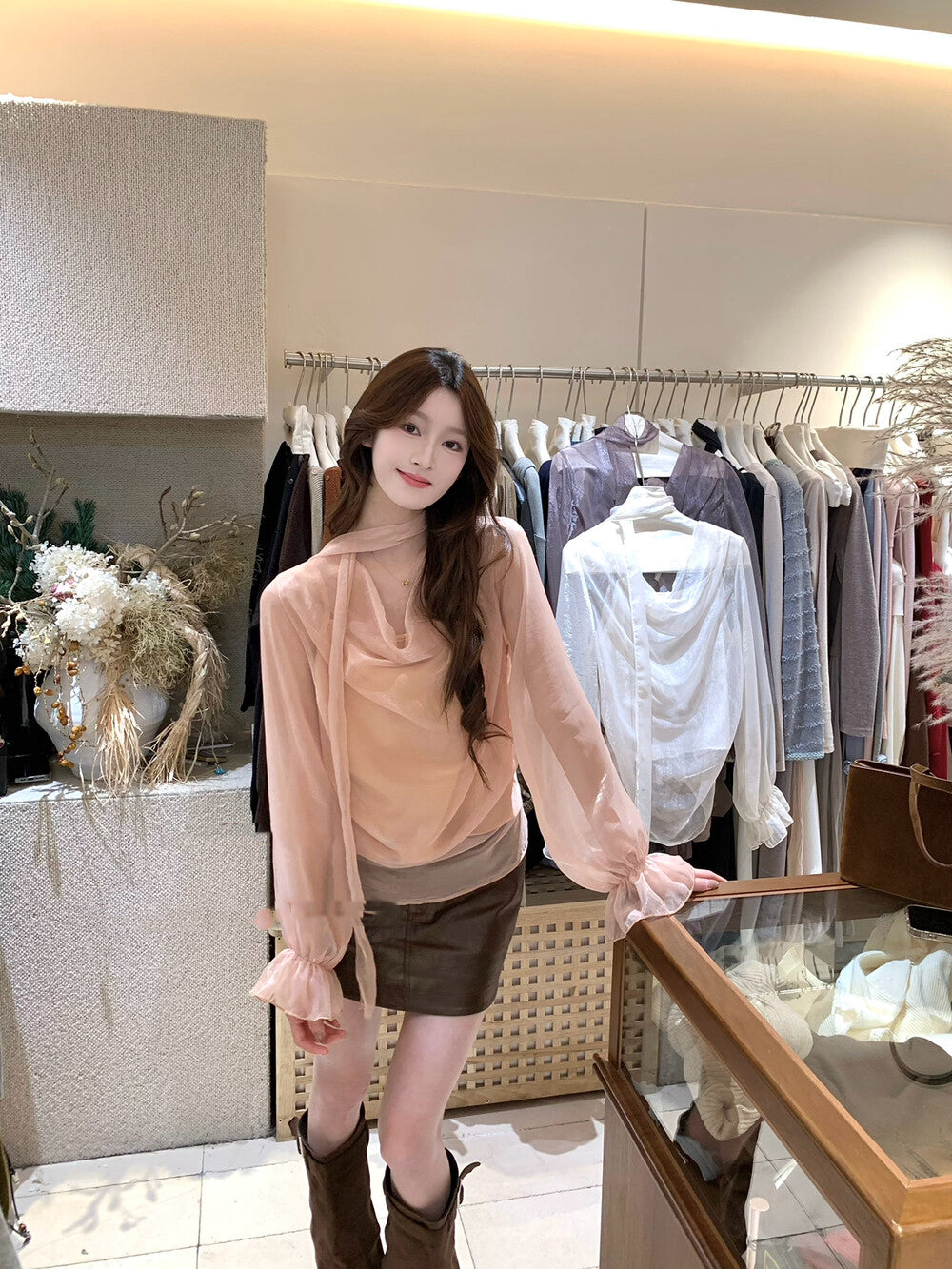 Lustrous Cowl Neck Blouse with Tie