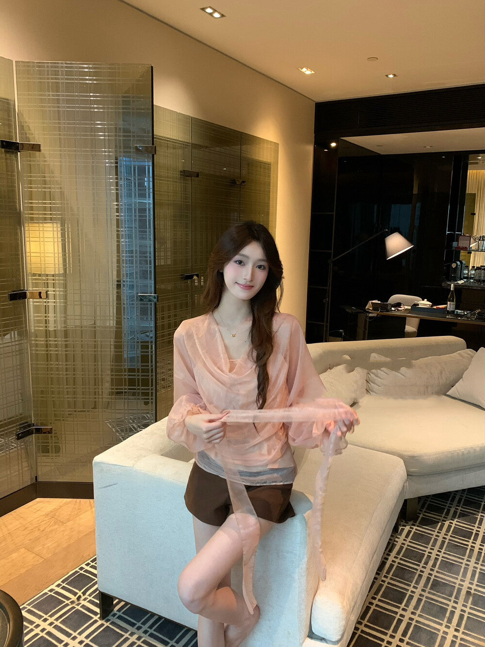 Lustrous Cowl Neck Blouse with Tie