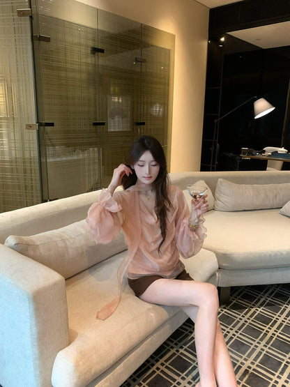 Lustrous Cowl Neck Blouse with Tie