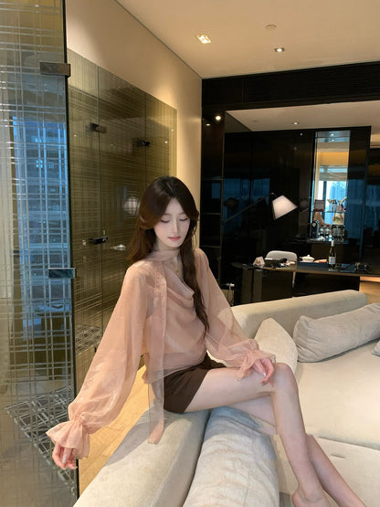 Lustrous Cowl Neck Blouse with Tie