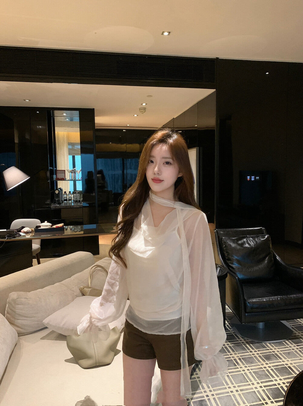 Lustrous Cowl Neck Blouse with Tie