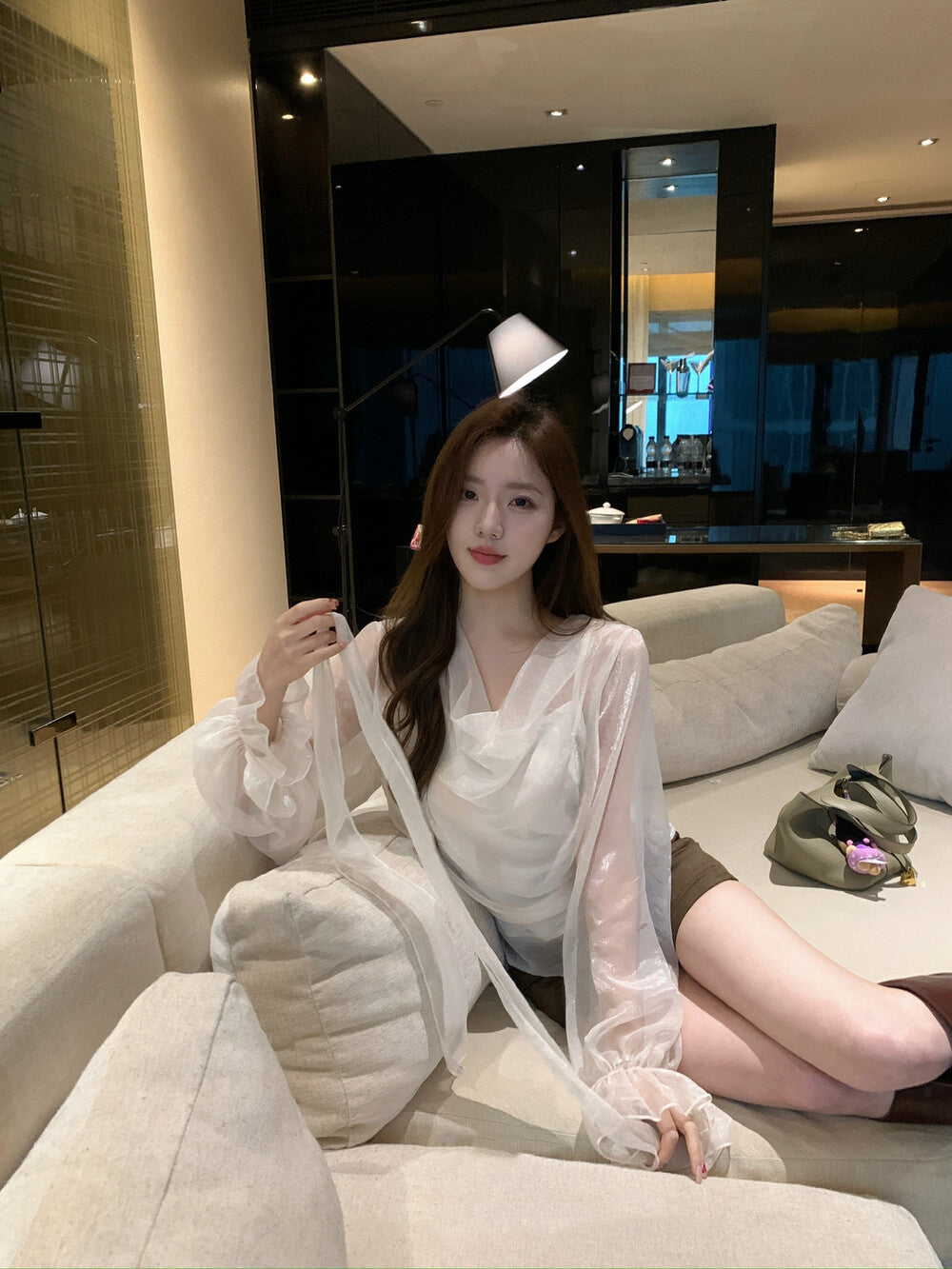 Lustrous Cowl Neck Blouse with Tie