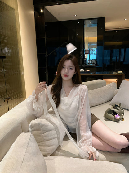 Lustrous Cowl Neck Blouse with Tie