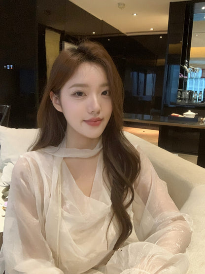 Lustrous Cowl Neck Blouse with Tie