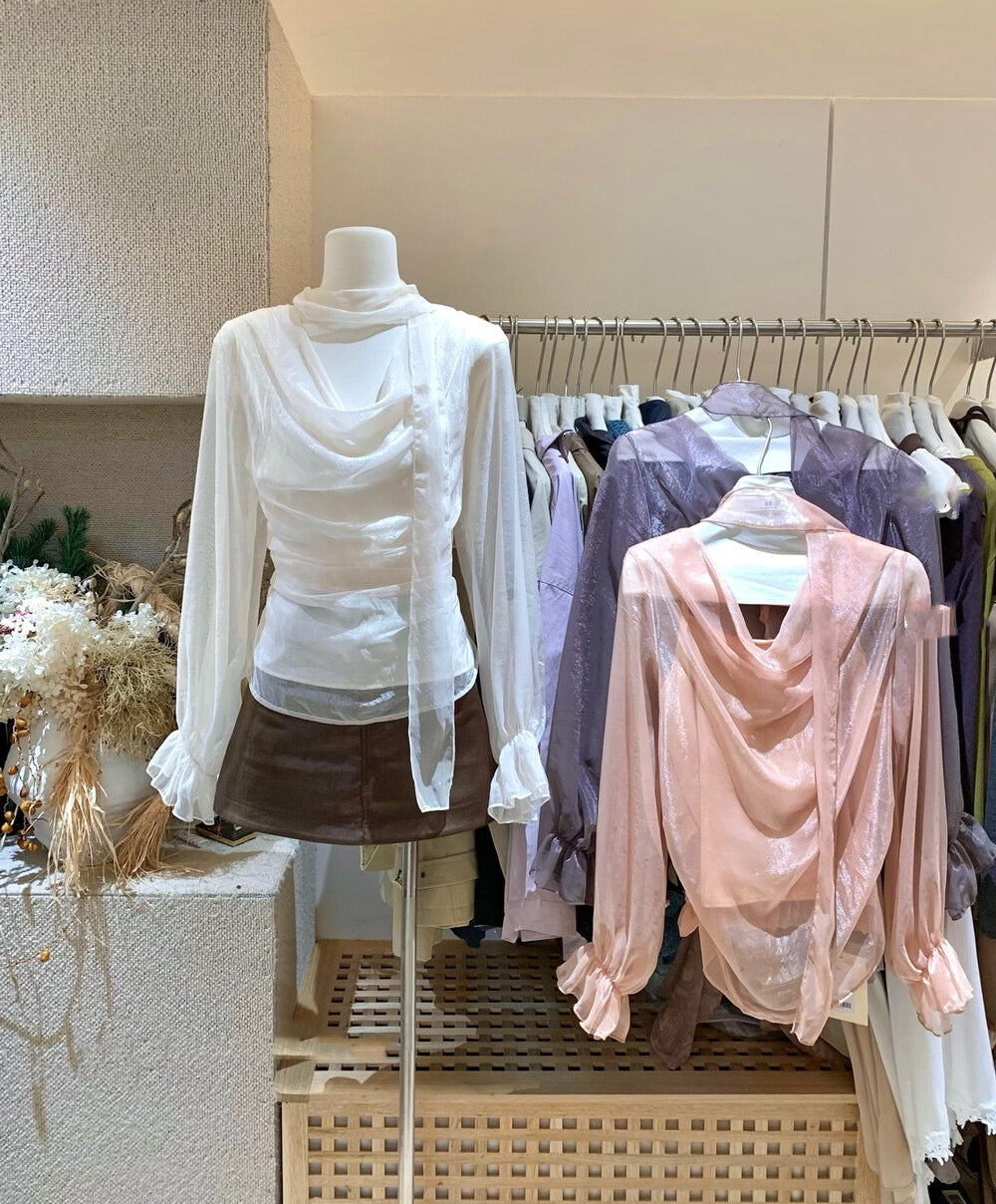 Lustrous Cowl Neck Blouse with Tie