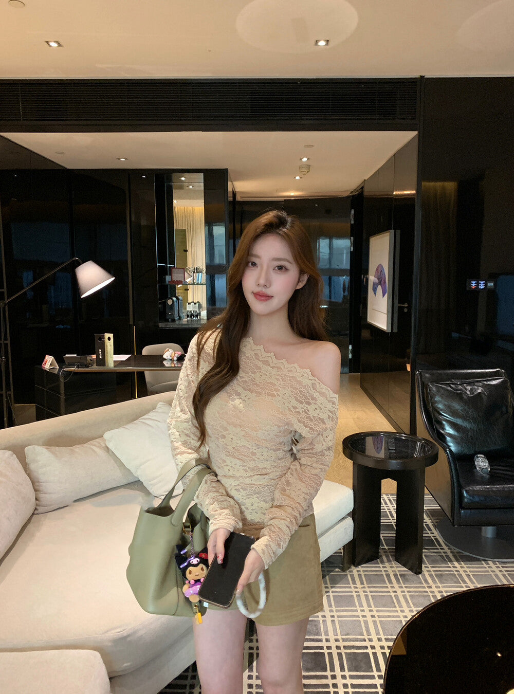 Off-shoulder Lace Top with Slight Stretch