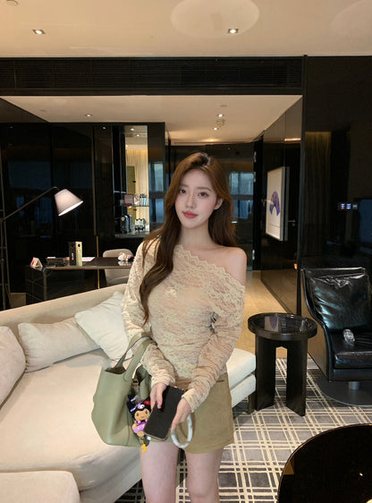 Off-shoulder Lace Top with Slight Stretch