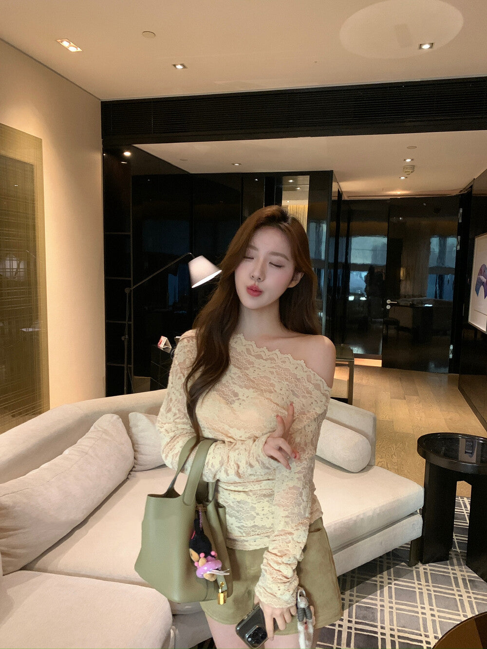 Off-shoulder Lace Top with Slight Stretch