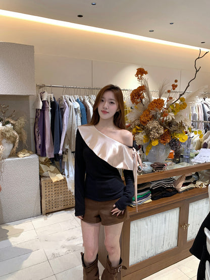 Asymmetrical Satin Spliced Blouse