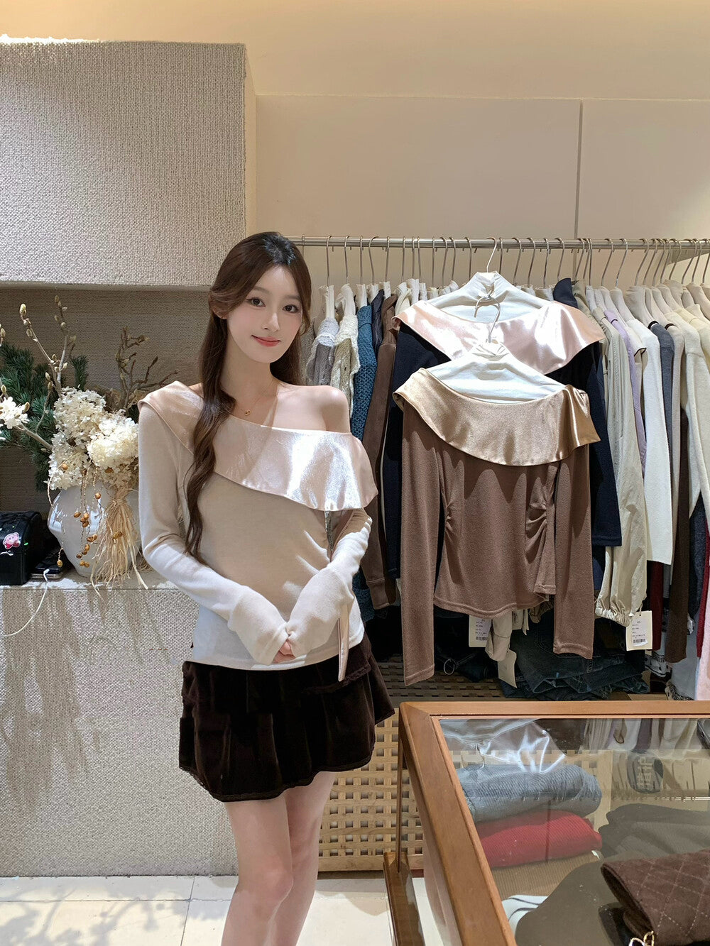 Asymmetrical Satin Spliced Blouse